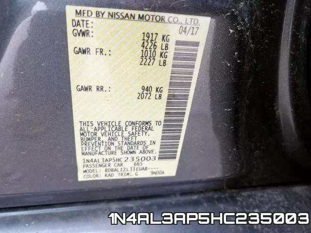 1N4AL3AP5HC235003 фото 2