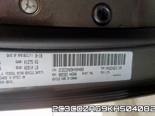 2C3CDZAG9KH504082 фото 2