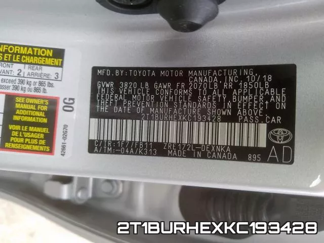 2T1BURHEXKC193428 фото 2