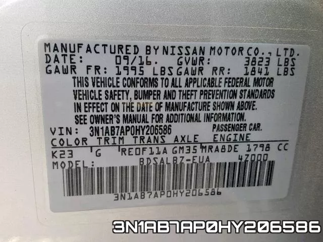 3N1AB7AP0HY206586 фото 2
