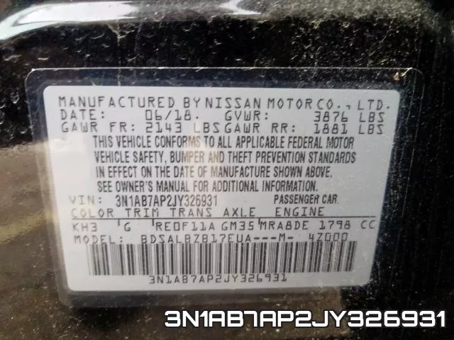 3N1AB7AP2JY326931 фото 2