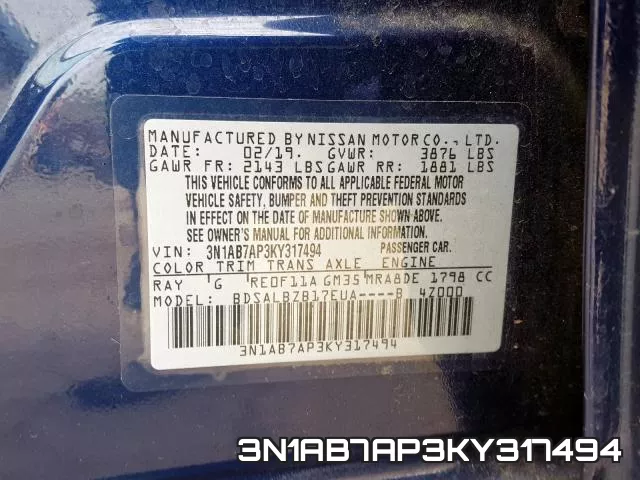 3N1AB7AP3KY317494 фото 2