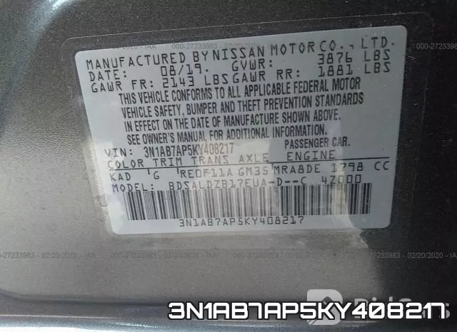 3N1AB7AP5KY408217 фото 10