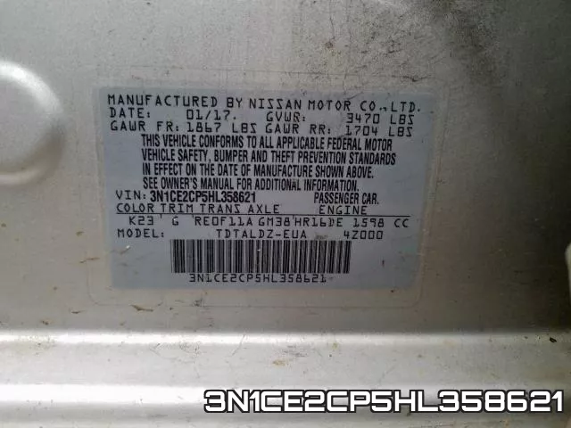 3N1CE2CP5HL358621 фото 2