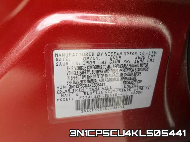 3N1CP5CU4KL505441 фото 2