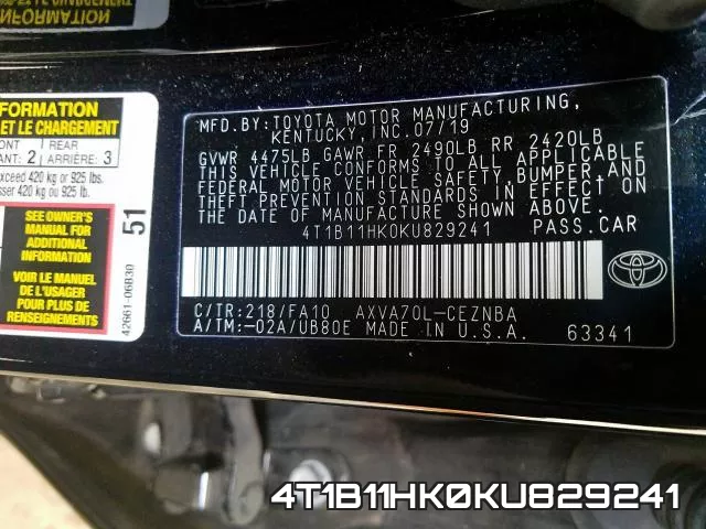 4T1B11HK0KU829241 фото 2