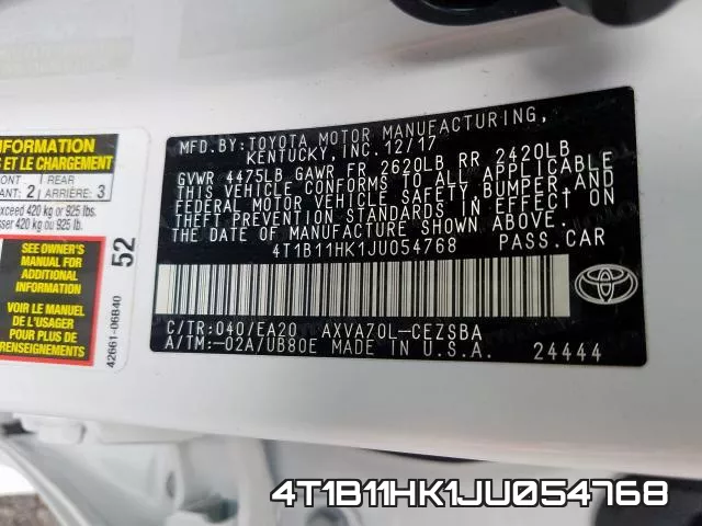 4T1B11HK1JU054768 фото 2