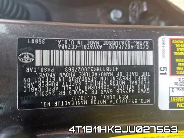 4T1B11HK2JU027563 фото 2