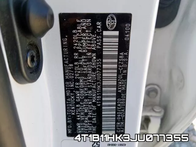 4T1B11HK3JU077355 фото 2
