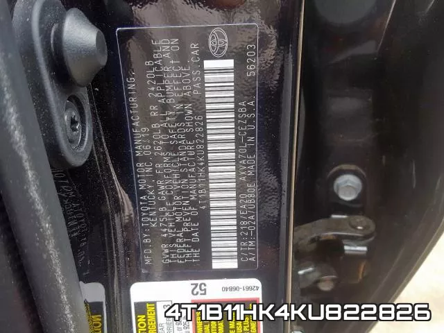4T1B11HK4KU822826 фото 2