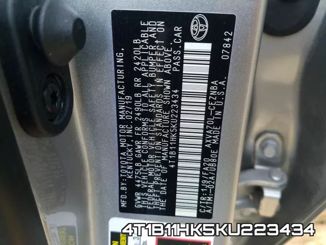 4T1B11HK5KU223434 фото 2