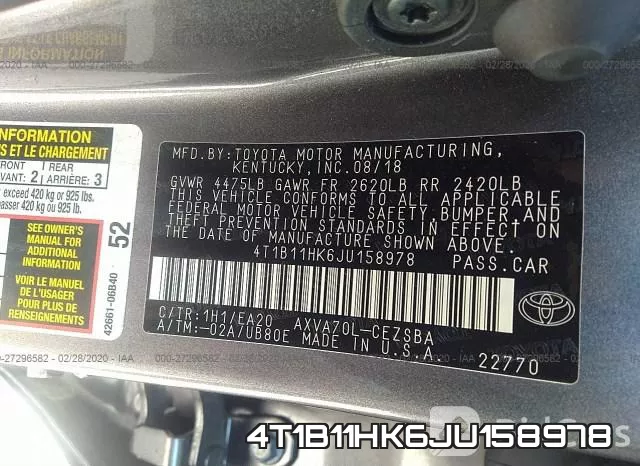 4T1B11HK6JU158978 фото 10