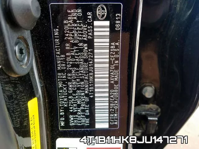 4T1B11HK8JU147271 фото 2