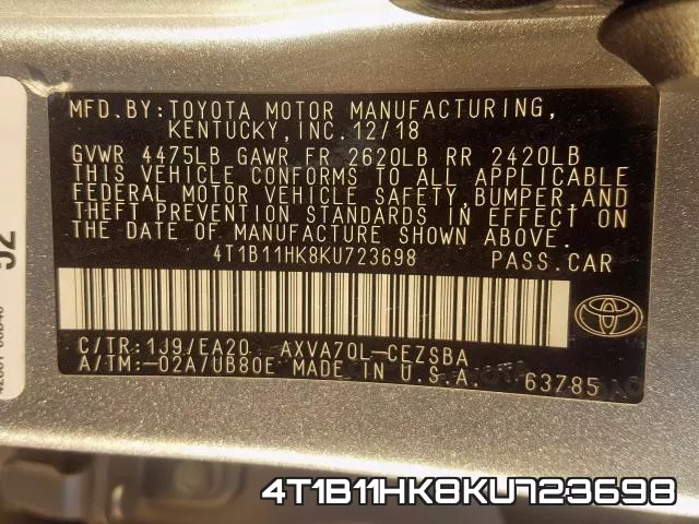 4T1B11HK8KU723698 фото 2
