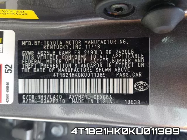 4T1B21HK0KU011389 фото 2