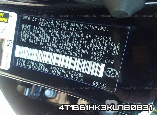 4T1B61HK3KU780831 фото 10