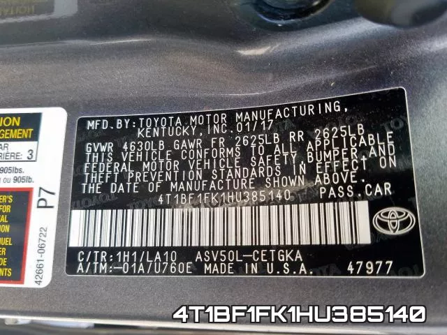 4T1BF1FK1HU385140 фото 2
