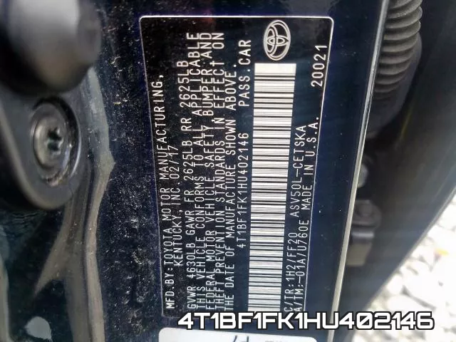 4T1BF1FK1HU402146 фото 2