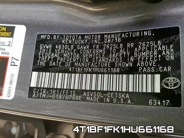 4T1BF1FK1HU661168 фото 2