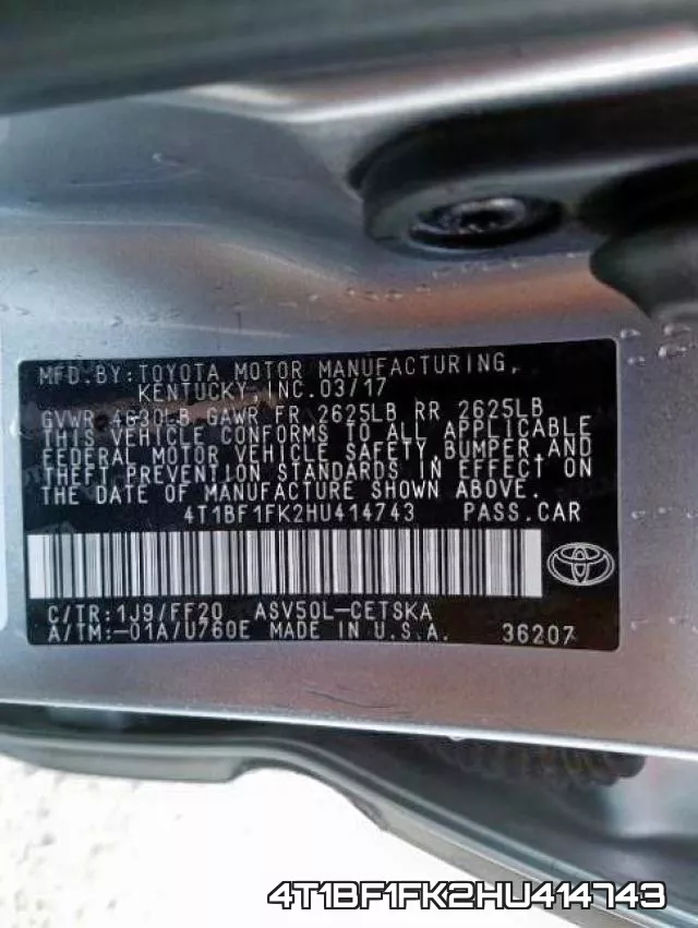 4T1BF1FK2HU414743 фото 2