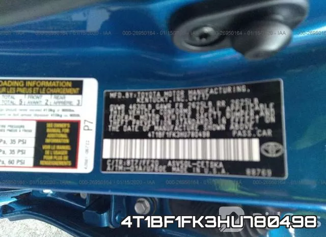 4T1BF1FK3HU780498 фото 10