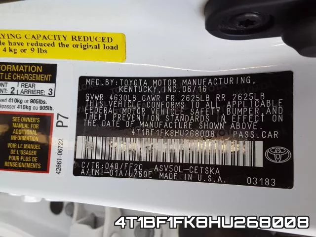 4T1BF1FK8HU268008 фото 2