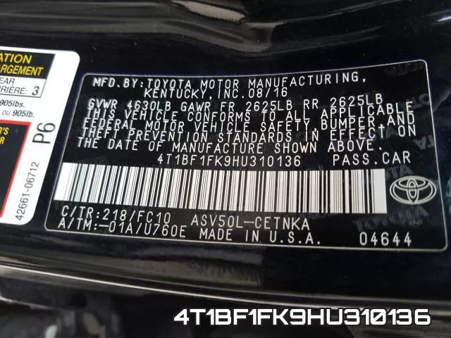 4T1BF1FK9HU310136 фото 2
