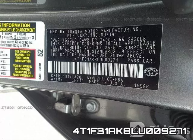 4T1F31AK8LU009271 фото 10