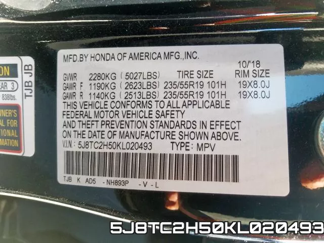 5J8TC2H50KL020493 фото 2