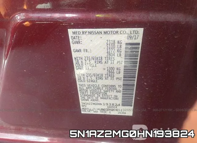5N1AZ2MG0HN193824 фото 10
