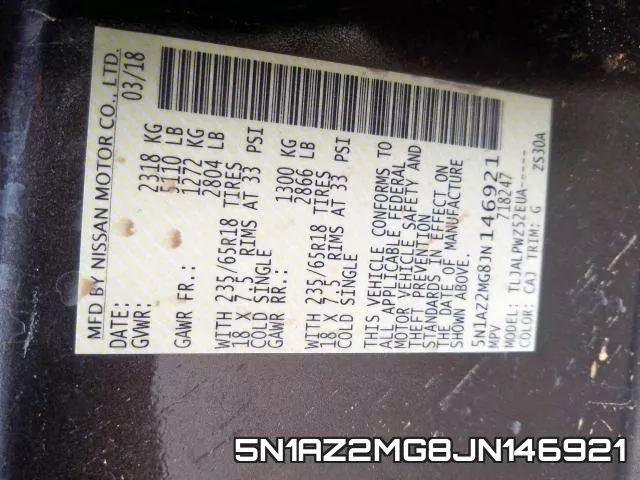 5N1AZ2MG8JN146921 фото 2