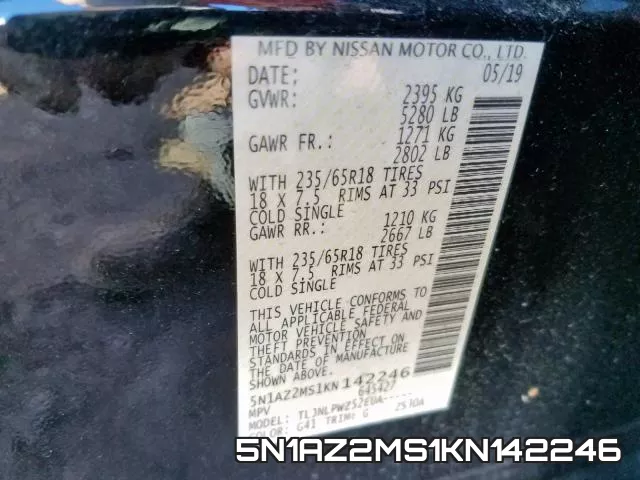 5N1AZ2MS1KN142246 фото 2