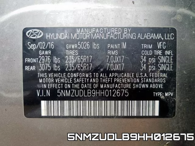5NMZUDLB9HH012675 фото 2