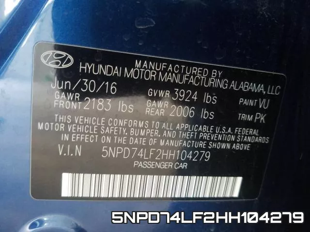 5NPD74LF2HH104279 фото 2