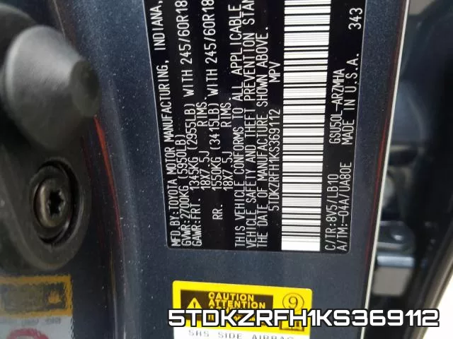 5TDKZRFH1KS369112 фото 2