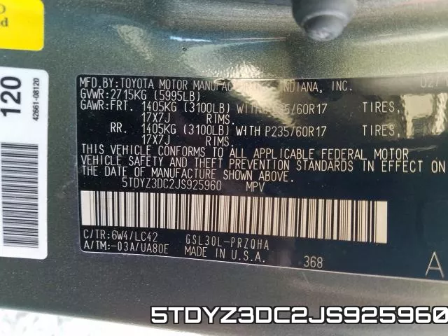 5TDYZ3DC2JS925960 фото 2