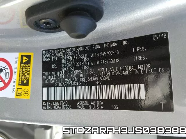 5TDZARFH3JS038388 фото 2