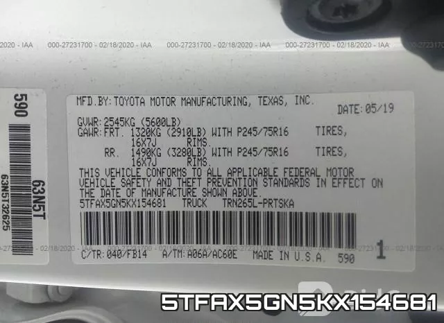 5TFAX5GN5KX154681 фото 10