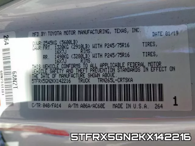 5TFRX5GN2KX142216 фото 2