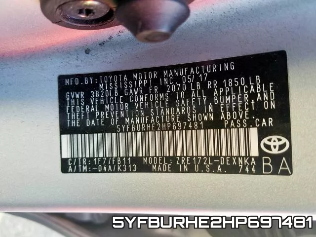 5YFBURHE2HP697481 фото 2
