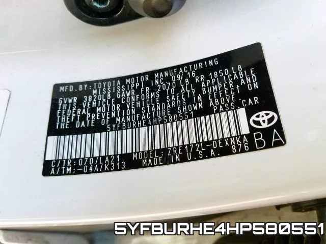 5YFBURHE4HP580551 фото 2