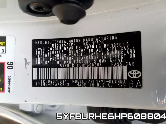 5YFBURHE6HP608804 фото 2