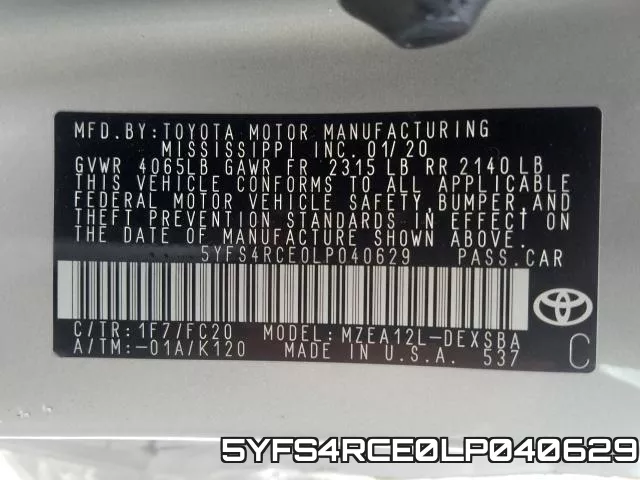 5YFS4RCE0LP040629 фото 2