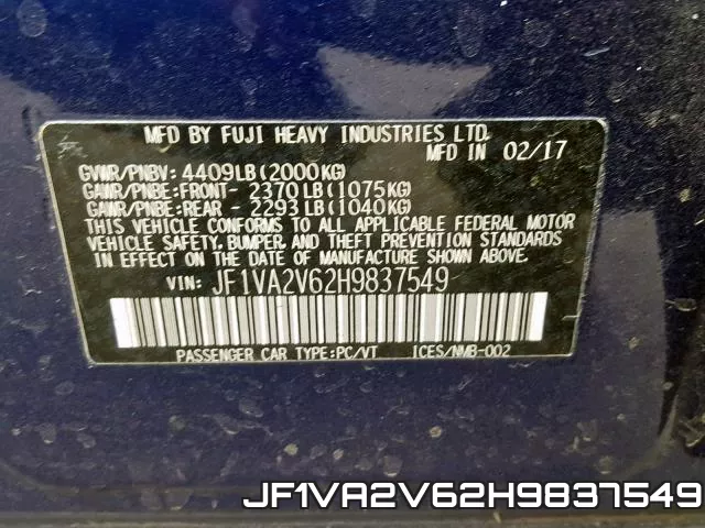 JF1VA2V62H9837549 фото 2