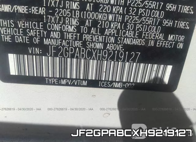 JF2GPABCXH9219127 фото 10