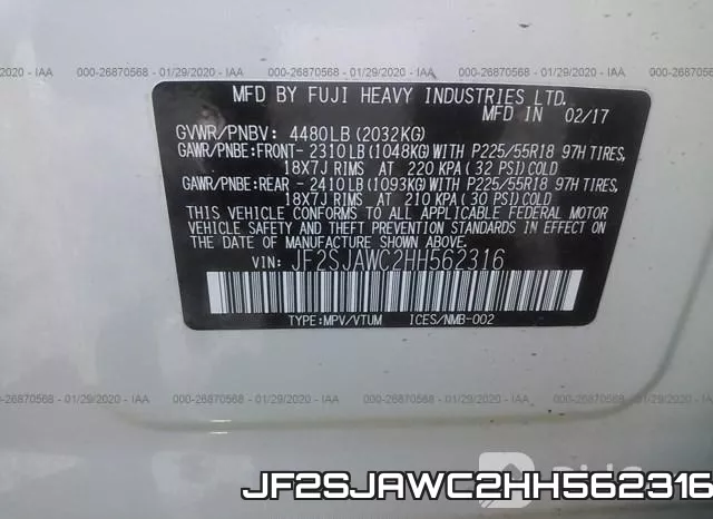 JF2SJAWC2HH562316 фото 10