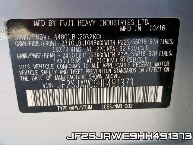 JF2SJAWC9HH491373 фото 2