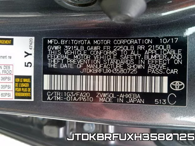 JTDKBRFUXH3580725 фото 2
