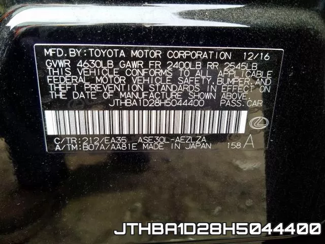 JTHBA1D28H5044400 фото 2