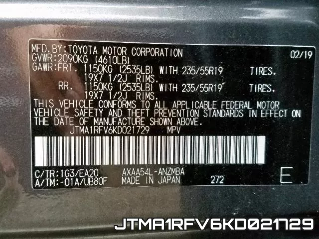 JTMA1RFV6KD021729 фото 2